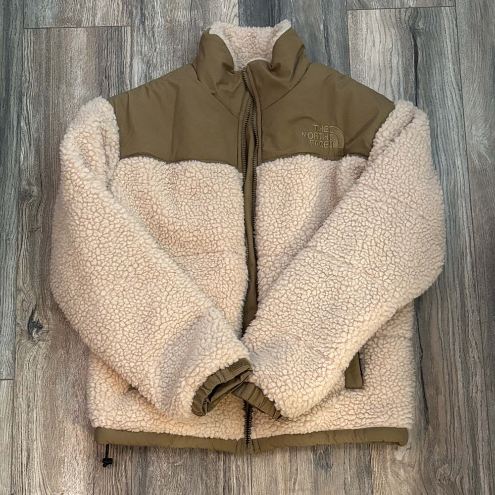 The North Face Tan and Cream Teddy Jacket